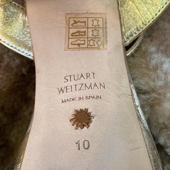 Stuart Weitzman Gold leather platform sandals sz 10 - Picture 9 of 16